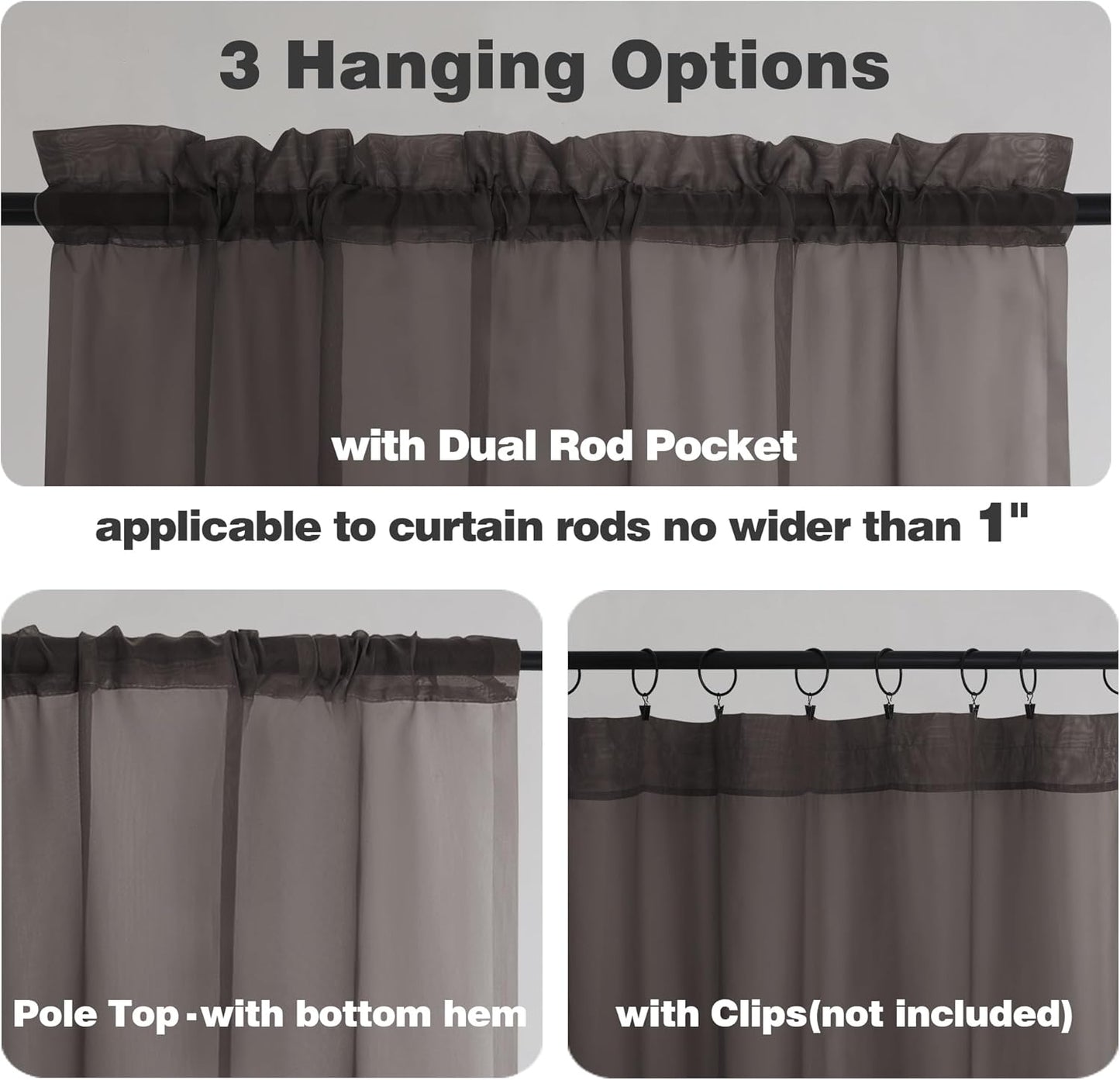 Chyhomenyc Chocolate Brown Sheer Curtains 78 Inches Long 2 Panels Set for Living Room, Light Filtering Voile Lightweight Bedroom Curtains, Rod Pocket Solid Window Treatment Drapes, Each 42W x 78L