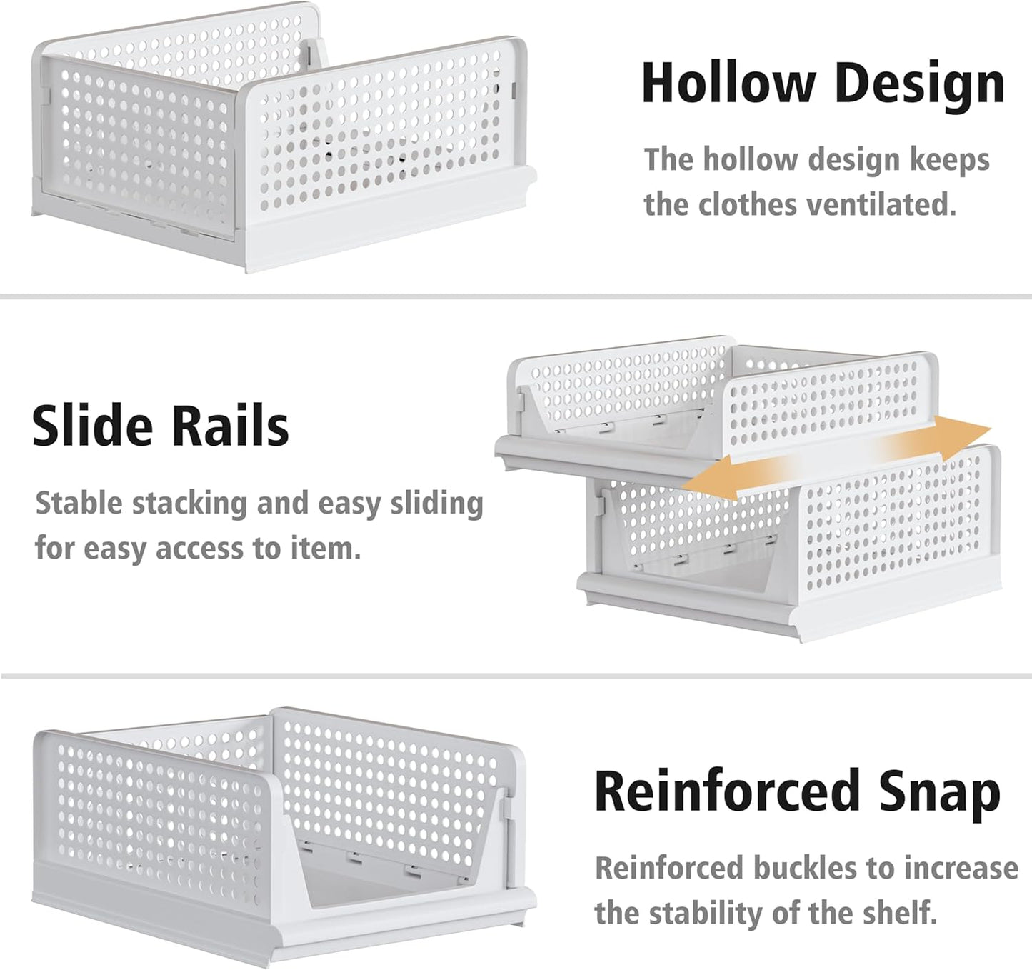 Proarea Stackable Plastic Storage Basket Closet Organizer Bin Foldable Clothes Organizer Storage Drawer Shelf Container for Living Room Bathroom Kitchen Office Laundry Room