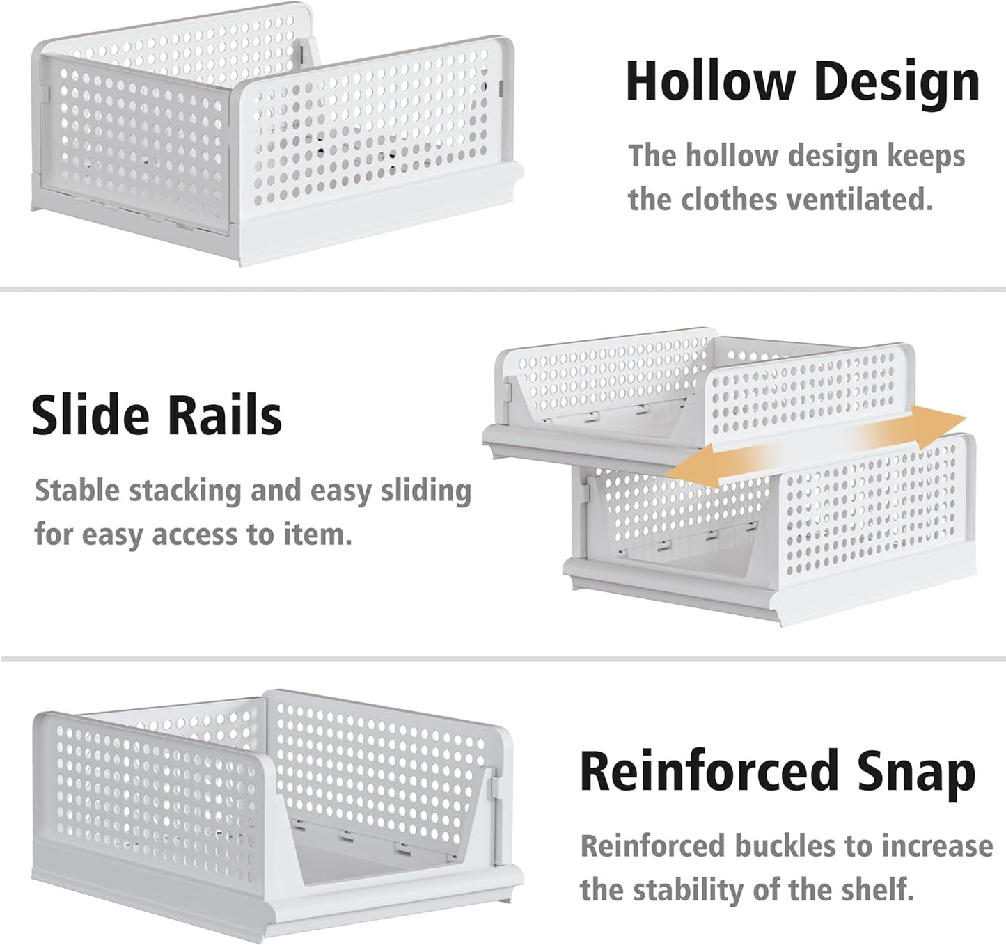 Proarea 5 Pack Stackable Plastic Storage Basket Closet Organizer Bin Foldable Clothes Organizer Storage Drawer Shelf Container for Living room Bathroom Kitchen Office (2L+3S)