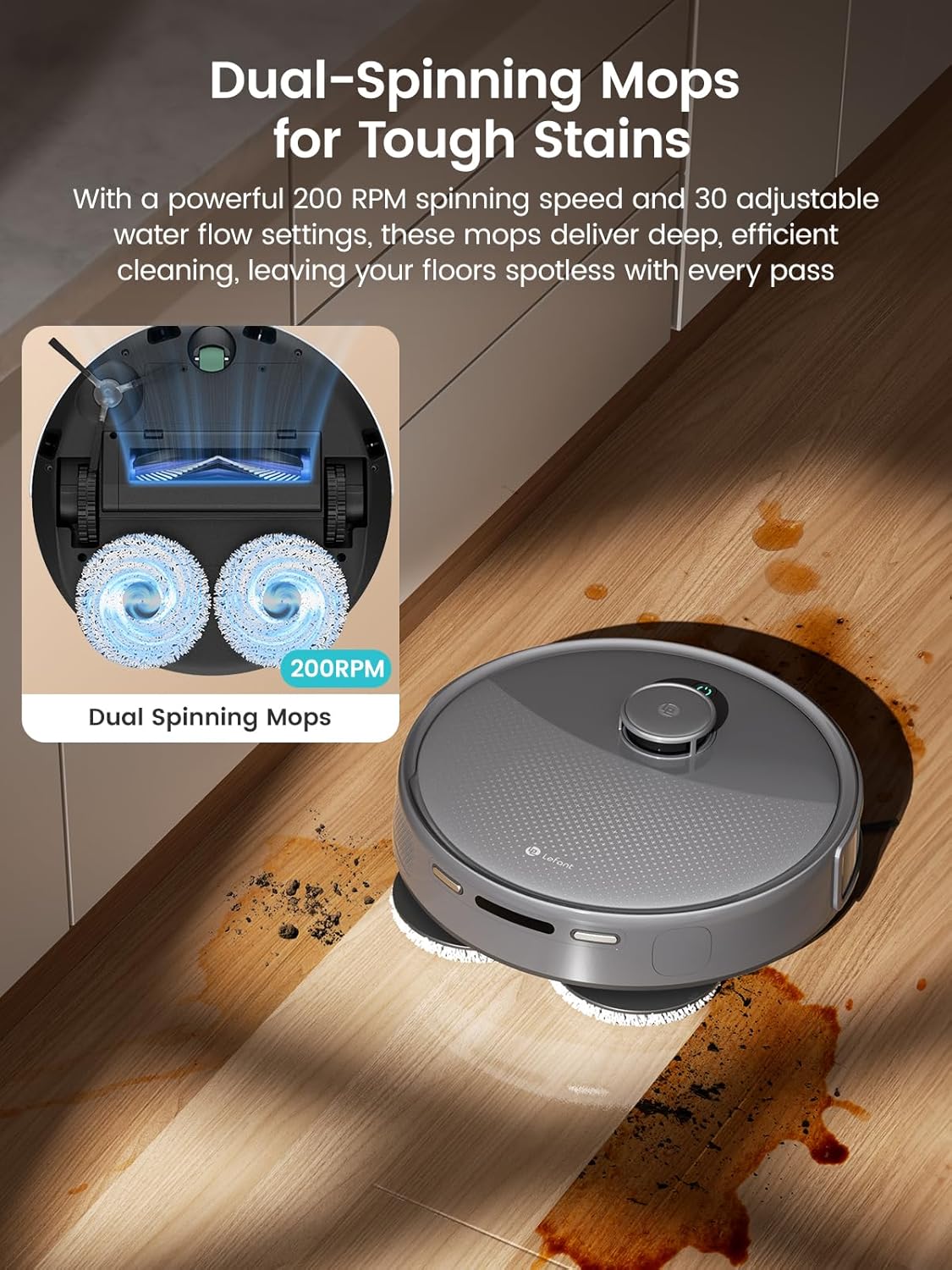 Lefant M3 Max Robot Vacuum, Auto Mop Washing, 20000Pa Suction, Self-Emptying & Refilling, 9mm Mop Lifting, 200RPM Spinning Mops, Smart Obstacle Avoidance, Gray