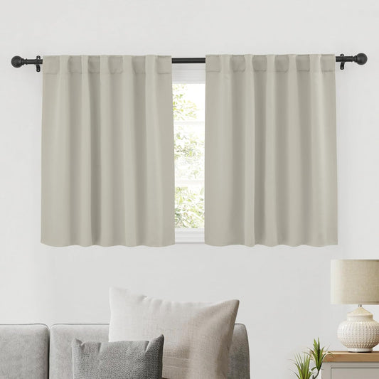 RYB HOME Blackout Curtains for Kitchen, Privacy Thermal Insulating Small Winow Curtain Shades for Classroom Bathroom Nursery Bedroom Cafe, W 34 x L 24, Natural, 2 Panels