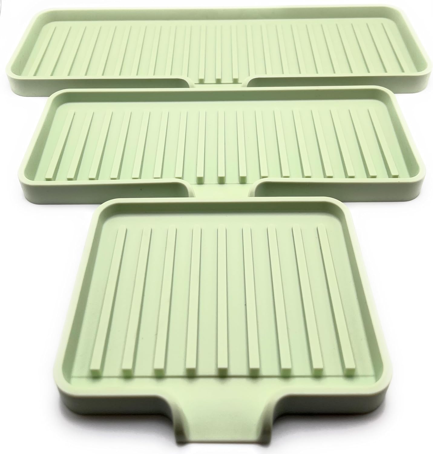 Happitasa Silicone Soap Dish Tray and Sponge Holder with Drain Chute, Pack of 2 | Bathroom and Kitchen Sink Organizer Caddy (Pistachio, 5.2"x4", 7.2 Ounces)