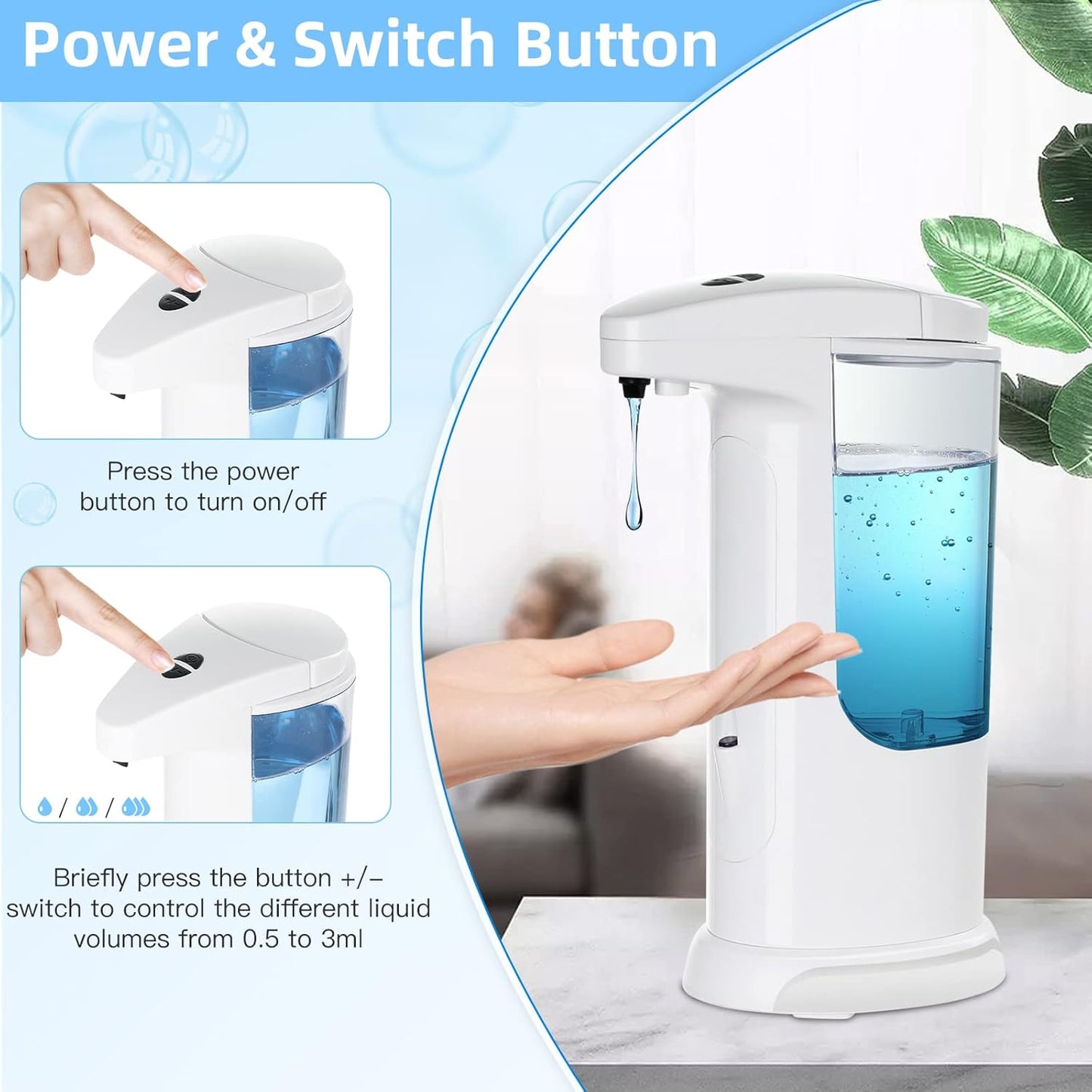 Automatic Soap Dispenser 400ml/13.5oz,Clear High Capacity Touchless with Infrared Sensor,HandsFree Soap Dispenser Seals Water-Resistant, Adjustable Liquid Dispensing