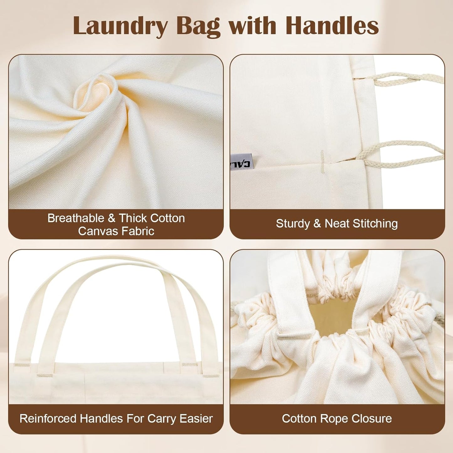 Canvas Laundry Bag 40in x 35in, Thick Cotton Laundry Bag with Handles & Drawstring, Extra Large Heavy Duty Washable Canvas Storage Sack (XXL, 1 Pack)