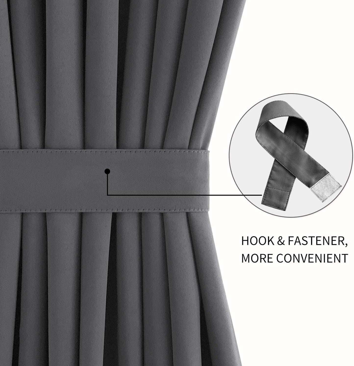 DWCN French Door Curtains – Rod Pocket Thermal Blackout Curtain for Doors with Glass Window, Kitchen and Patio Doors for Privacy, 36 X 80 Inches Long, 1 Curtain Panel with Tieback, Dark Grey
