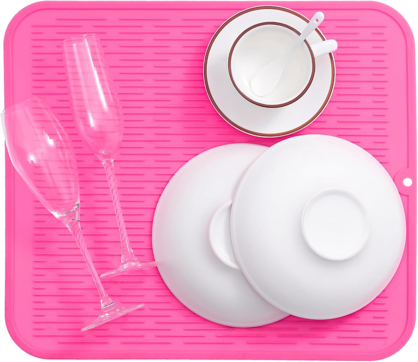 Silicone Dish Drying Mat for Multiple Usage,Easy clean,Eco-friendly,Heat-resistant Silicone Mat for Kitchen Counter or Sink,Refrigerator or Drawer Liner Rose XL 18 inches x 16 inches