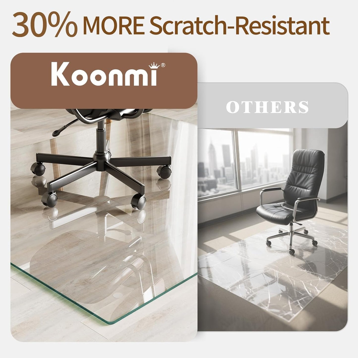Koonmi Tempered Glass Chair Mat 44"x58" - Premium Office Chair Mat for Hardwood Floors & Low-Pile Carpet with 4 Non-Slip Pads - Thick Scratch-Resistant Surface