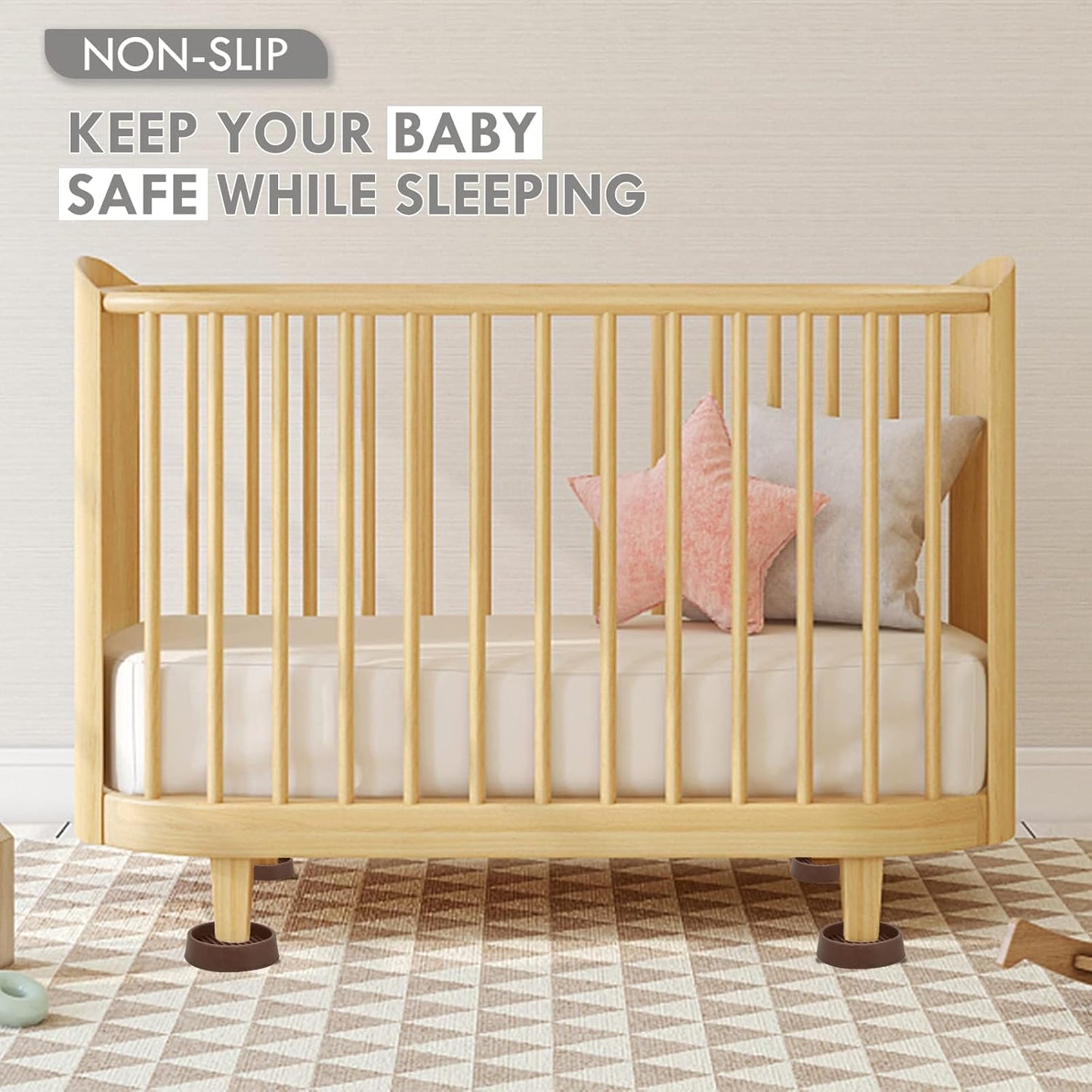 Furniture Coasters, 1.5X1.5 Rubber Caster Cups Non Slip Furniture Pads Non Skid Furnitures Grippers Anti Slide Floor Protector for Bed Couch Table Chair Stoppers (Brown, 12 Pack)