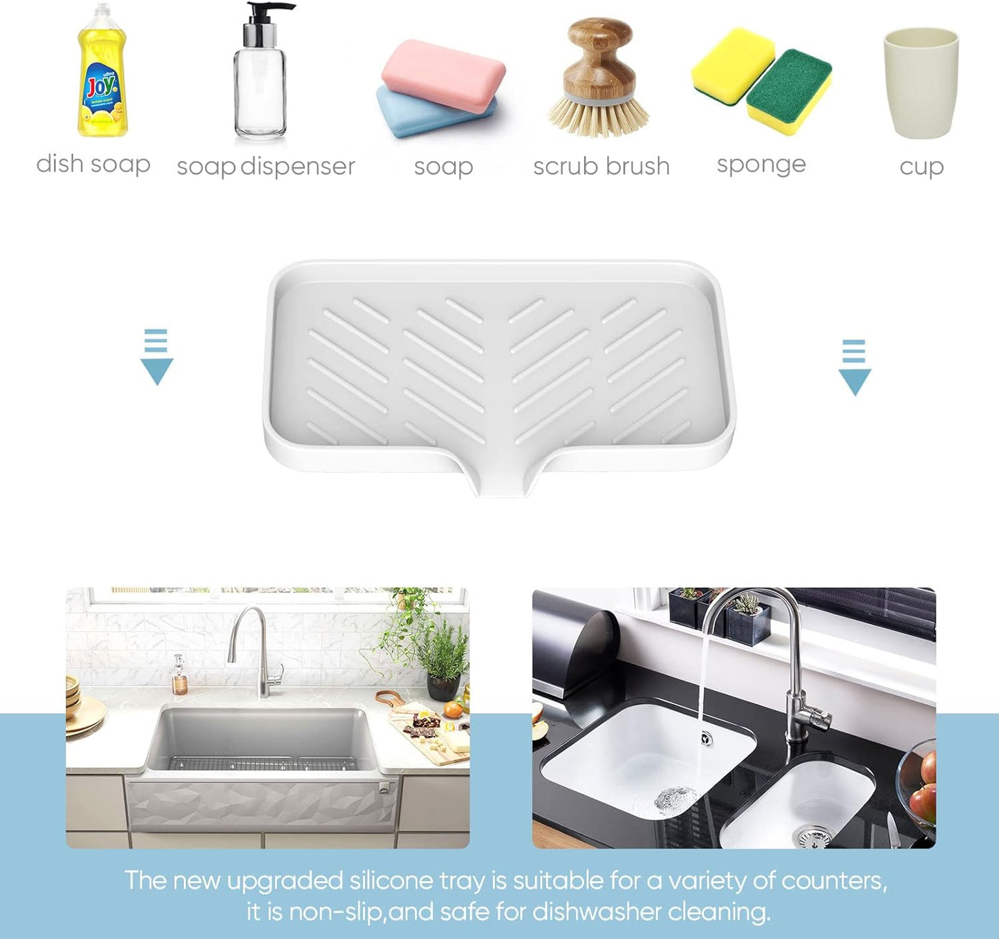 Kitchen Soap Tray,Kitchen Sink Tray Sponge Tray Kitchen Sponge Holder Self Draining Premium Silicone Soap Holder for Bathroom Kitchen Counter Sink Caddy Organizer for Dish Soap Bottle,Soap Dispenser