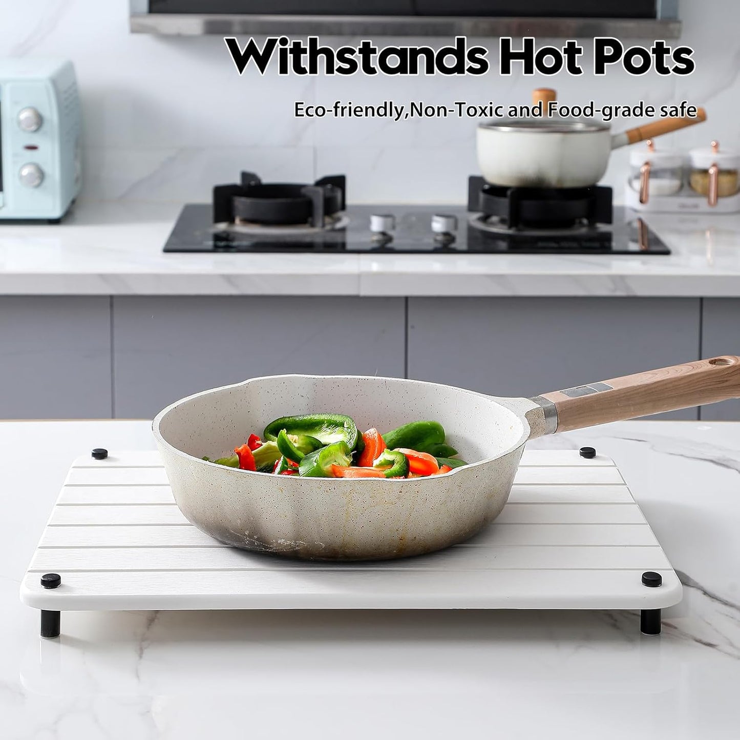 Stone Dish Drying Mat for Kitchen Counter, Water Absorbing Bathroom Tray Sink Organizer, Diatomaceous Earth Countertop Dish Rack Riser Sponge Holder Soap Dish, White, 16" x 12"