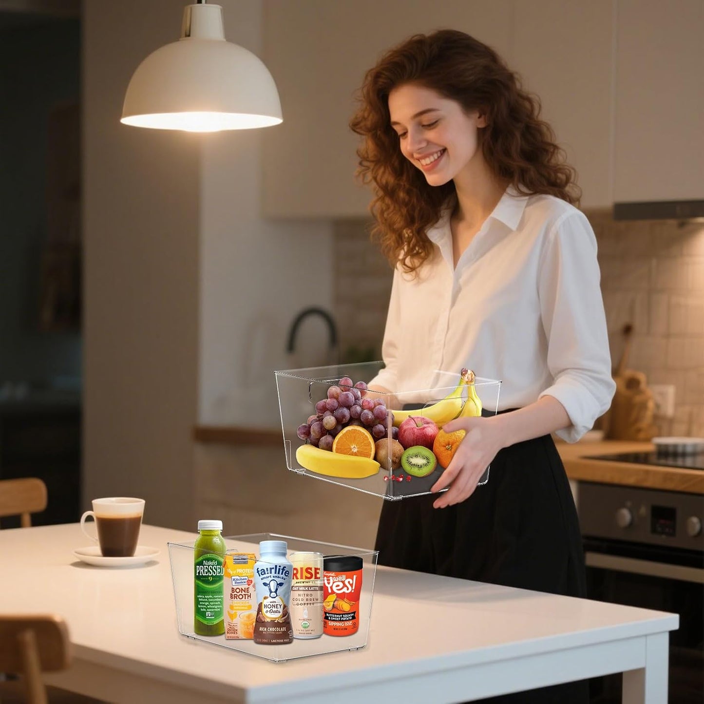 MOONEDGE 6-Pack Clear Plastic Storage Bins — Open-Top PET Storage Containers & Organizers, 11" x 8" x 6" Storage Bins for Closet, Pantry, Office, Craft, Toy and Bathroom Organization