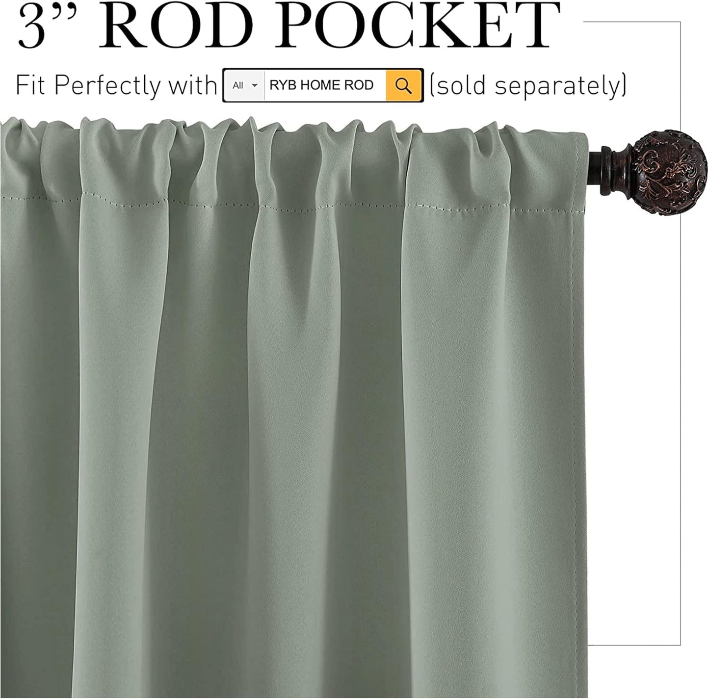 RYB HOME 24 inch Curtains for Kitchen Room Darkening Privacy Mini Curtain for RV Camper Bathroom Small Window, Width 29 x Length 24 inch, 2 Panels Set, Grayish Green