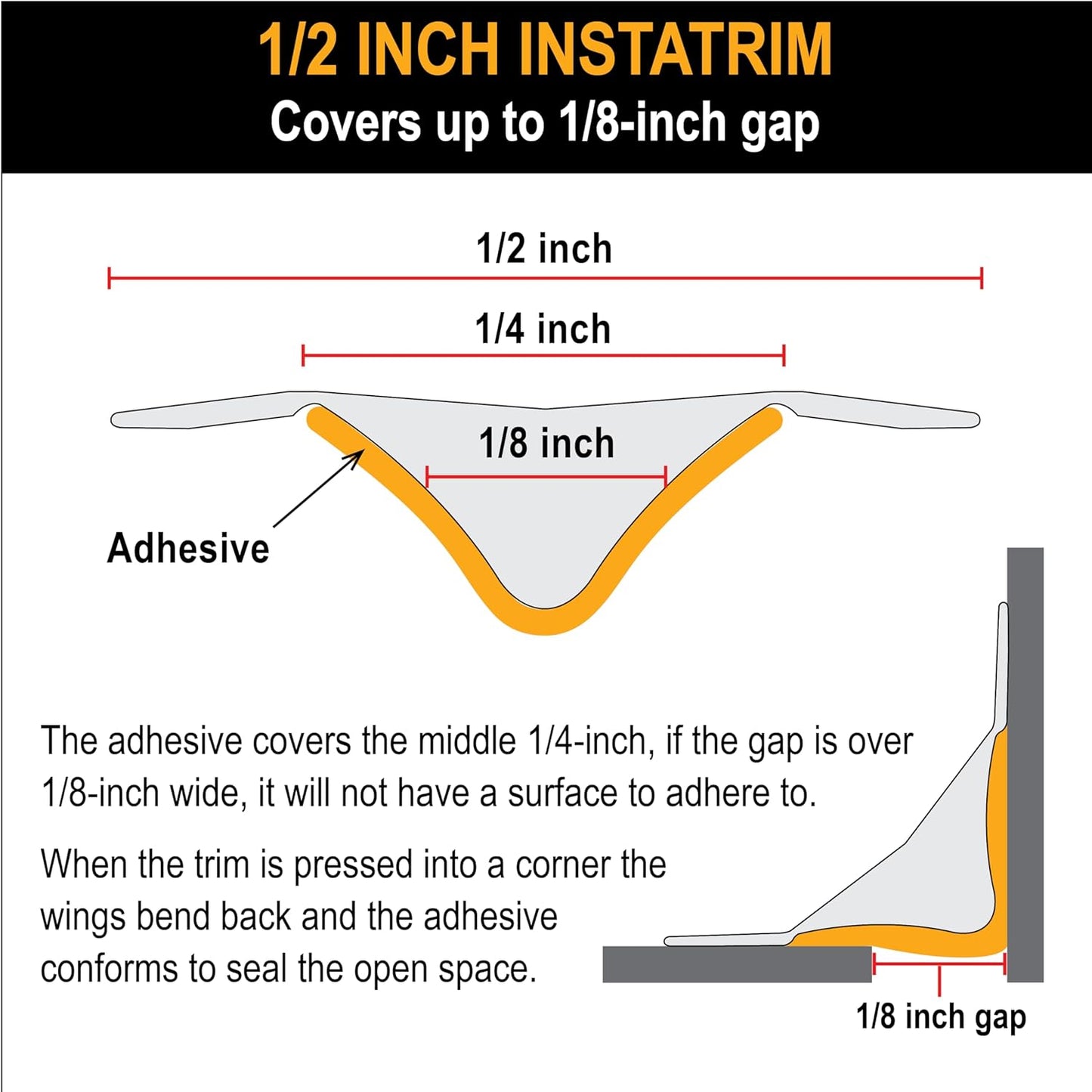 InstaTrim White New & Improved Caulk Trim, 1/2" by 10', Flexible, Water Resistant for Bathroom, Floors, and Walls | Easy Installation | No Mess, Stain Resistant