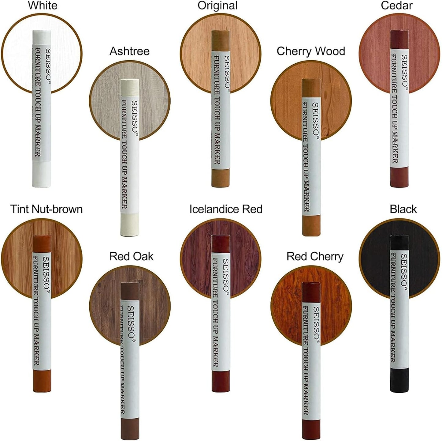 SEISSO Wood Filler Sticks, Furniture Wax Crayons for Scratches, 10 Pcs Wood Floor Repair Wax Filler Sticks, Touch Up Wax Sticks Repair Kit for Scratches, Holes, Floor, Laminate, Carpenters