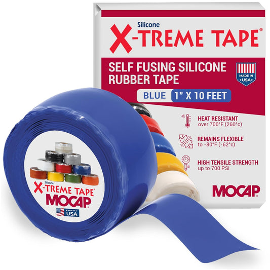 X-Treme Tape MOCAP Heavy Duty Electrical Tape, Self-Fusing Silicone Rubber, Waterproof & Insulating Flexible Tape, Electrical for Hose, Automotive, Outdoor & Repairs - 1" x 10ft Roll - Blue
