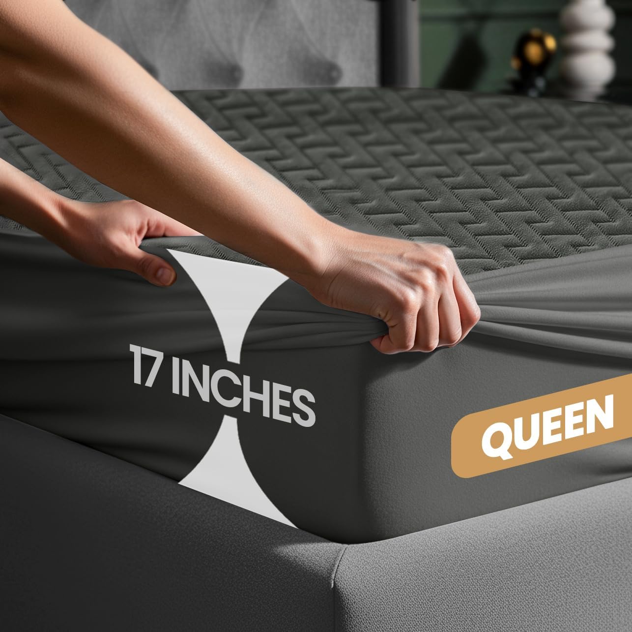 Utopia Bedding Waterproof Mattress Protector Queen Size (Gray), Premium 3D Air Soft Fabric Mattress Cover, Fits 17 Inches Deep, Breathable, Fitted Style with Stretchable Pockets