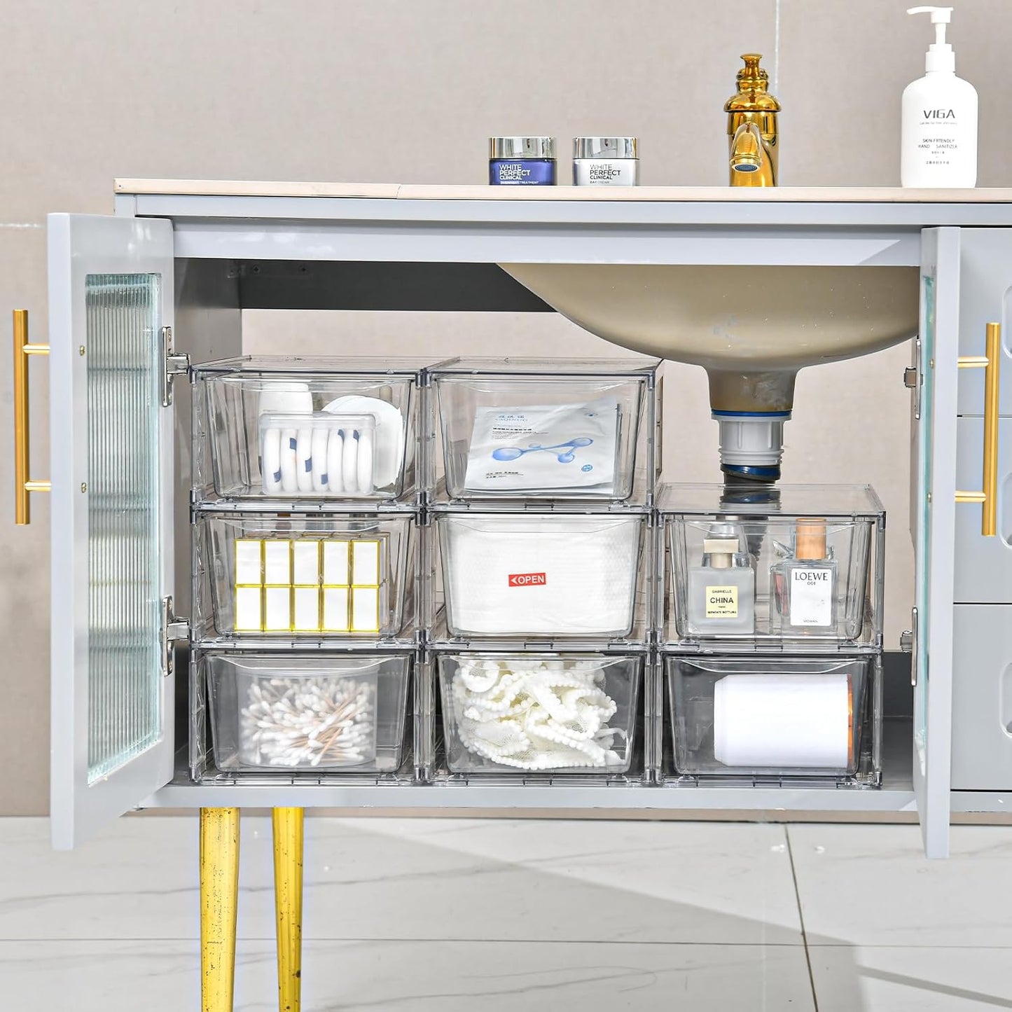 Plastic Drawers Storage, 6Pack Clear Stackable Storage Drawers, Acrylic Storage Bins with Drawers for Fridge Organizers, PlasticDrawers Stackable for Makeup Organizers Cosmetic Display, Medium