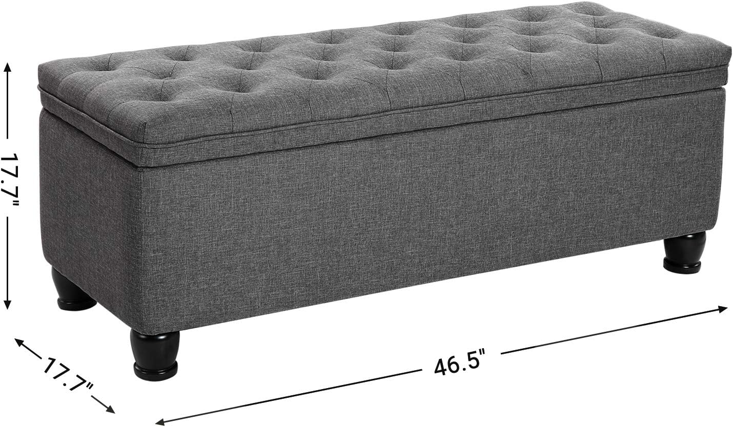 SONGMICS Storage Ottoman, Storage Bench, Tufted Entryway Bedroom Bench, 17.7 x 46.5 x 17.7 Inches, Hinges Easy Lid Operation, Wooden Legs, Linen-Look Cover, Loads 330 lb, Dark Gray ULOM070G01
