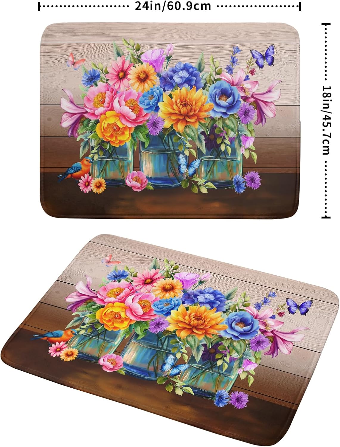 Spring Flowers Dish Drying Mat for Kitchen Counter 18x24in Vintage Plants Colorful Floral Kitchen Drying Mat Soft Absorbent Microfiber Farmhouse Flowers Dish Drainer Rack Mats for Kitchen Countertops