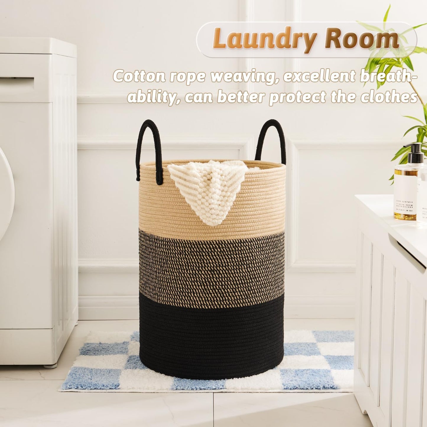 Laundry Basket,Woven Cotton Rope Laundry Hamper,40L for Decorative Storage of Dirty Clothes,Toys and Blankets in Bathroom,Bedroom and Living Room