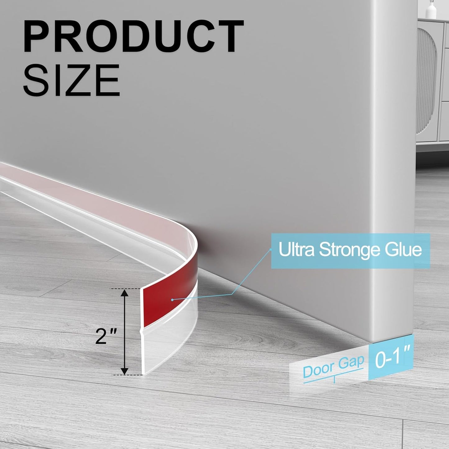 Heavy-Duty 20 ft x 2 in Weather Stripping, Door Draft Stopper Silicone Seal Strip for House and Glass Shower Doors for Collision and Side Gaps of Door and Windows, Clear