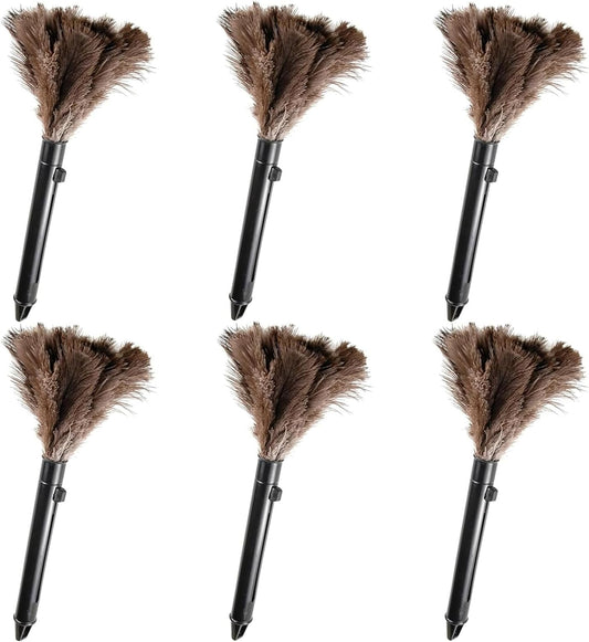Retractable Feather Duster-Genuine Ostrich Feathers,Anti-Static,Reusable Eco-Friendly Handheld Cleaning for Keyboard,Home,Car,Office(10 to 15 Inches) 6 Pack