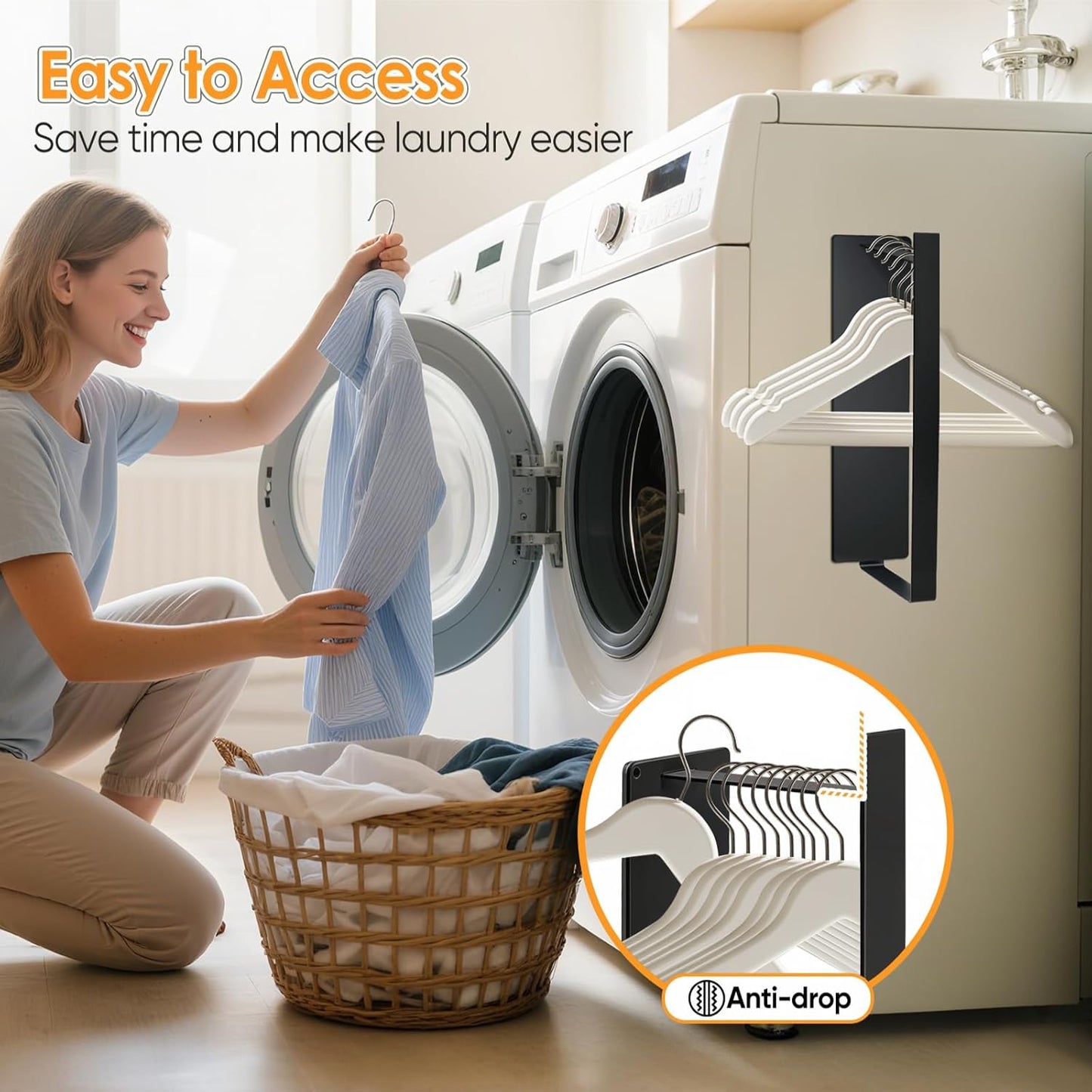 Magnetic Hanger Organizer, Strong Magnetic Hanger Holder for Washing Machine Dryer, Laundry Room Organization Space Saving Hangers Storage Rack Stacker, Black