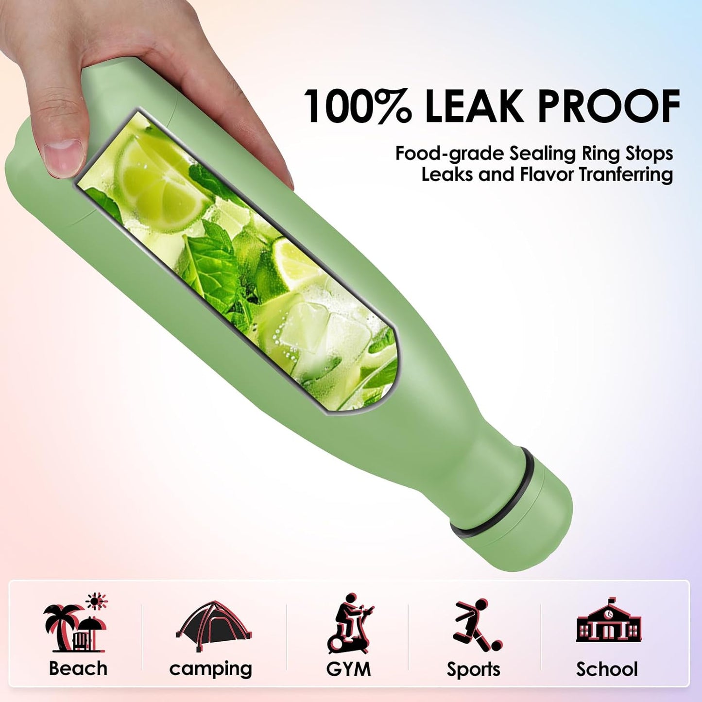 17oz Cola-Bottle Shaped Stainless Steel Leak-proof Water Bottle,Double Wall Vacuum Insulated Metal,Travel Mug For Sports Indoors & Outdoors,BPA-Free Kids Flasks,Green(8 Pack)