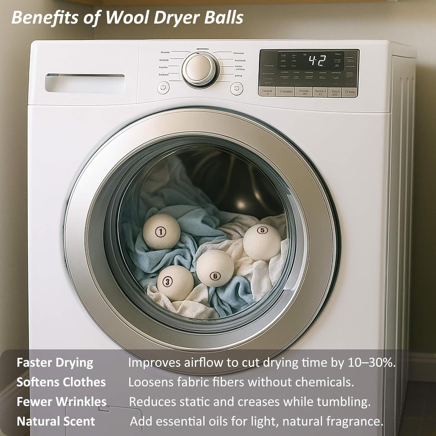 Sheep Wool Dryer Balls 6 Pack XL(2.7") Premium Natural Fabric Softener, Reusable Laundry Dryer Balls for Reducing Drying Time, Static and Wrinkles, Eco-Friendly – 100% New Zealand Wool