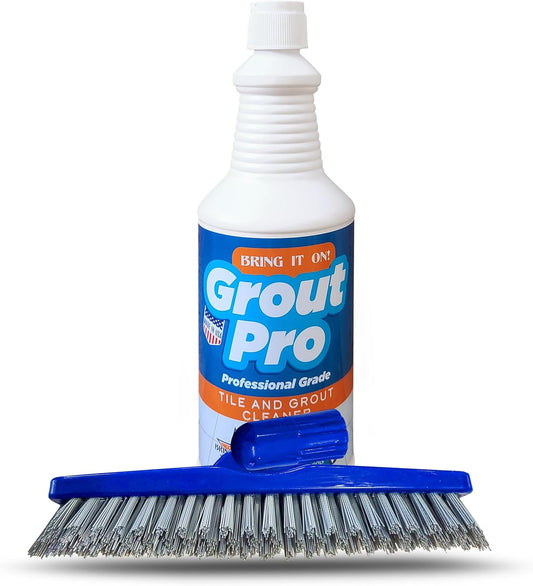 Bring It On Grout Cleaner with Grout Cleaning Brush – 32Fl Oz Grout Cleaner for Shower Tile Includes 9-inch Heavy-Duty Grout and Tile Floor Cleaner Brush – Effectively Removes Mineral Deposits
