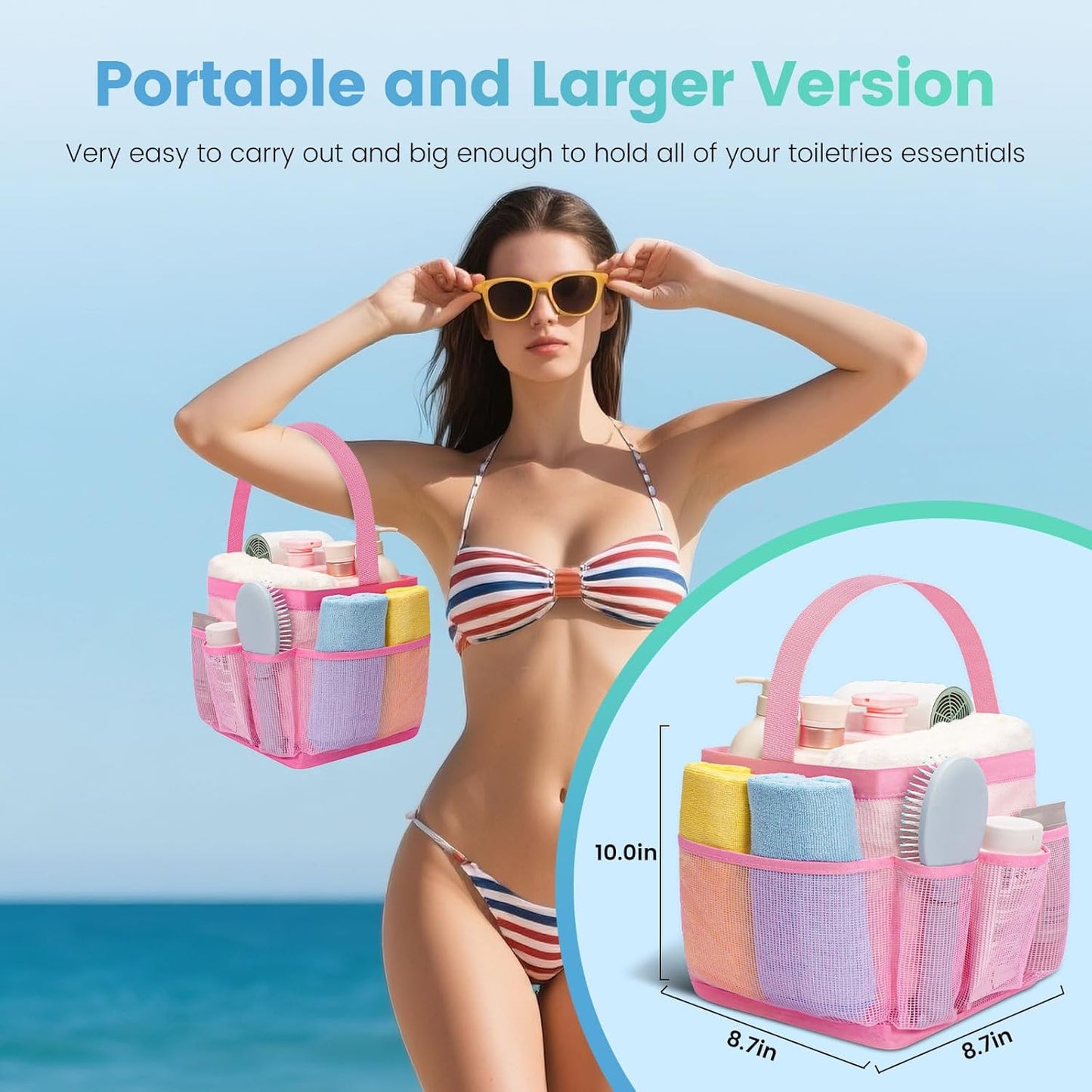 Shower Caddy Portable for College Dorm Room Essentials for Girls with 9 Pockets,Large-Capacity Shower Basket,Quick Dry Toiletry Tote Bag,Outdoor Gym,Travel,Swim,Beach Camping Essentials-Black and Pink