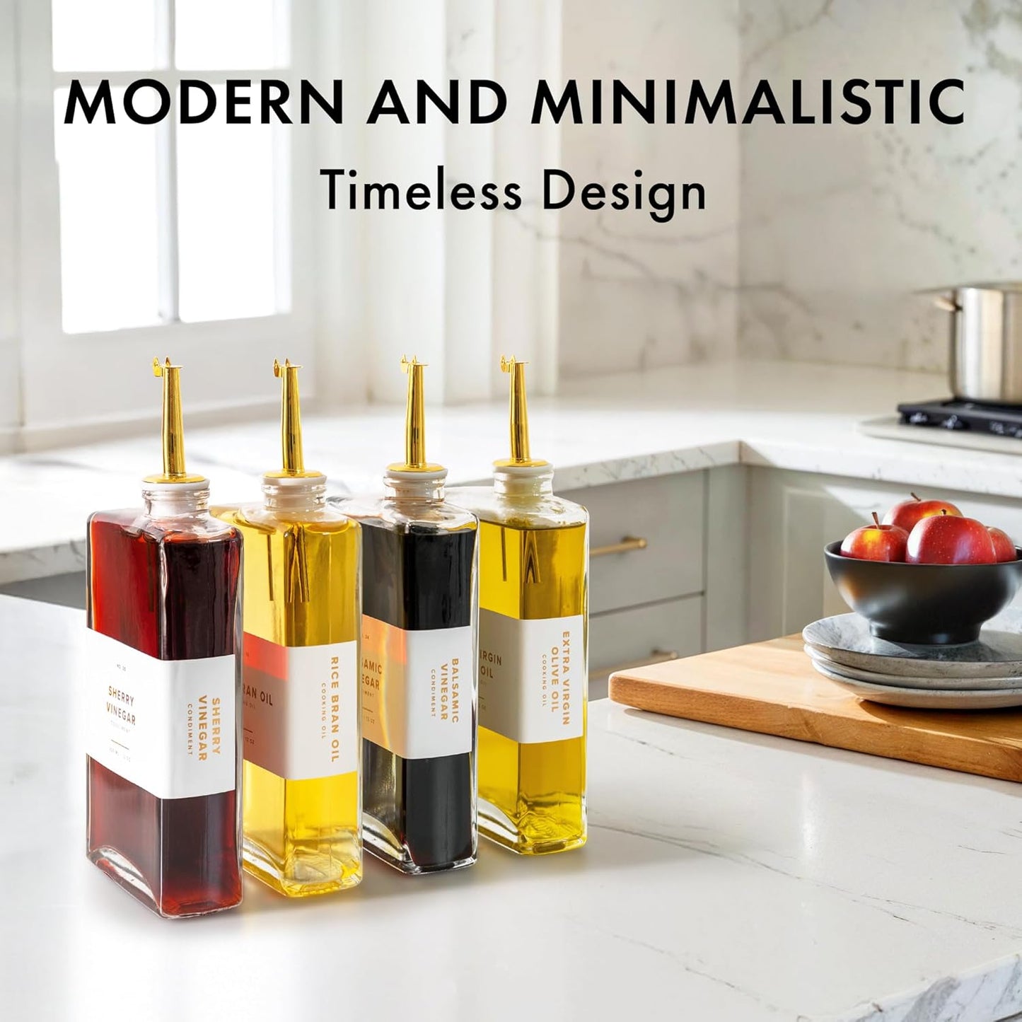 Glass Olive Oil Dispenser Bottle Set [2x17oz]: 36 Premium Gold Labels, Oil Dispenser for kitchen, Vinegar Bottle Set, Glass Dispensers for Soy Sauce, Syrup Bottles | Set of 2