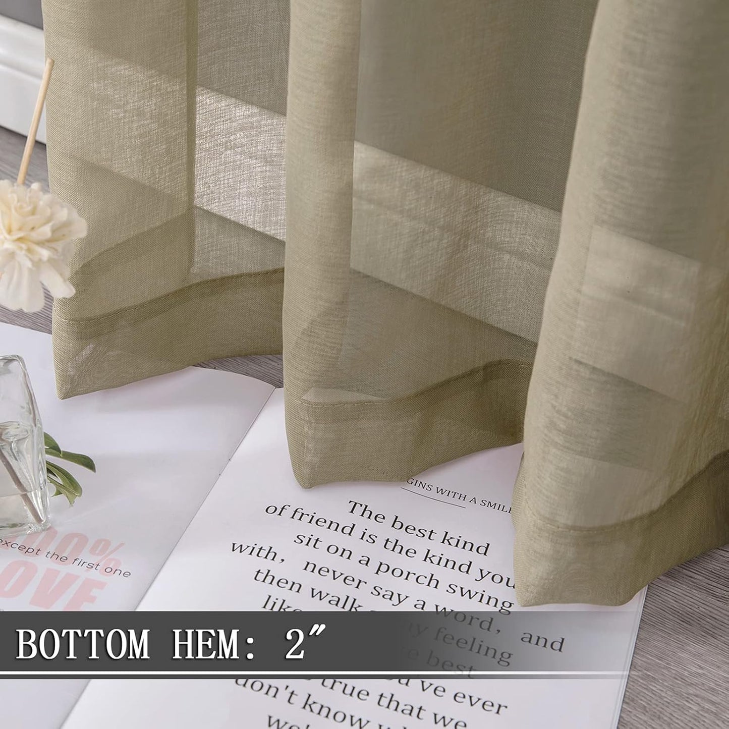 Tollpiz Short Sheer Curtain Linen Textured Living Room Curtains Sheer Light Filtering Rod Pocket Voile Curtain for Bedroom, 42 x 54 inches Long, Taos Taupe, Set of 2 Panels