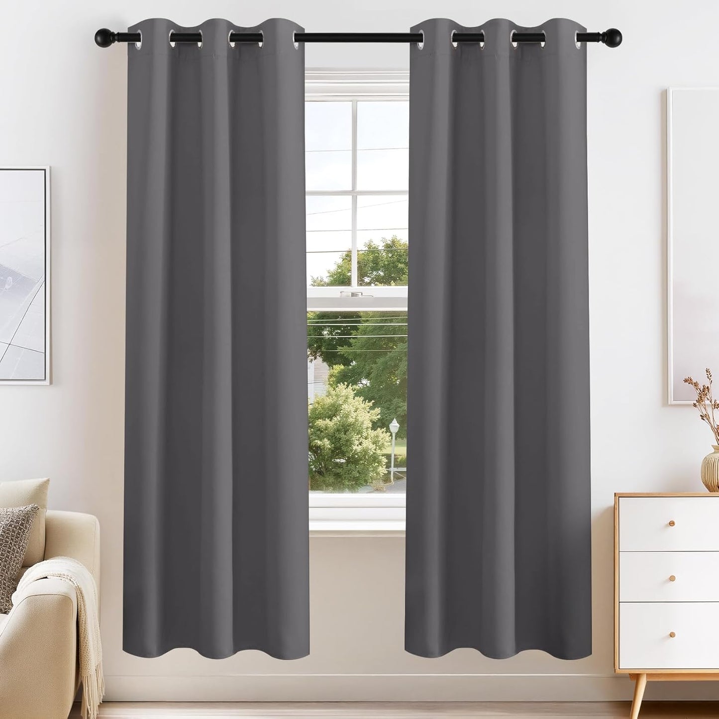 PONY DANCE Gray Black Out Curtains 72 inch Long for Bedroom 2 Panels Set, Solid Thermal Insulated Blackout Curtain Light Blocking Draperies for Living Room Window Treatments Decor(Grey, 42 inch Wide)