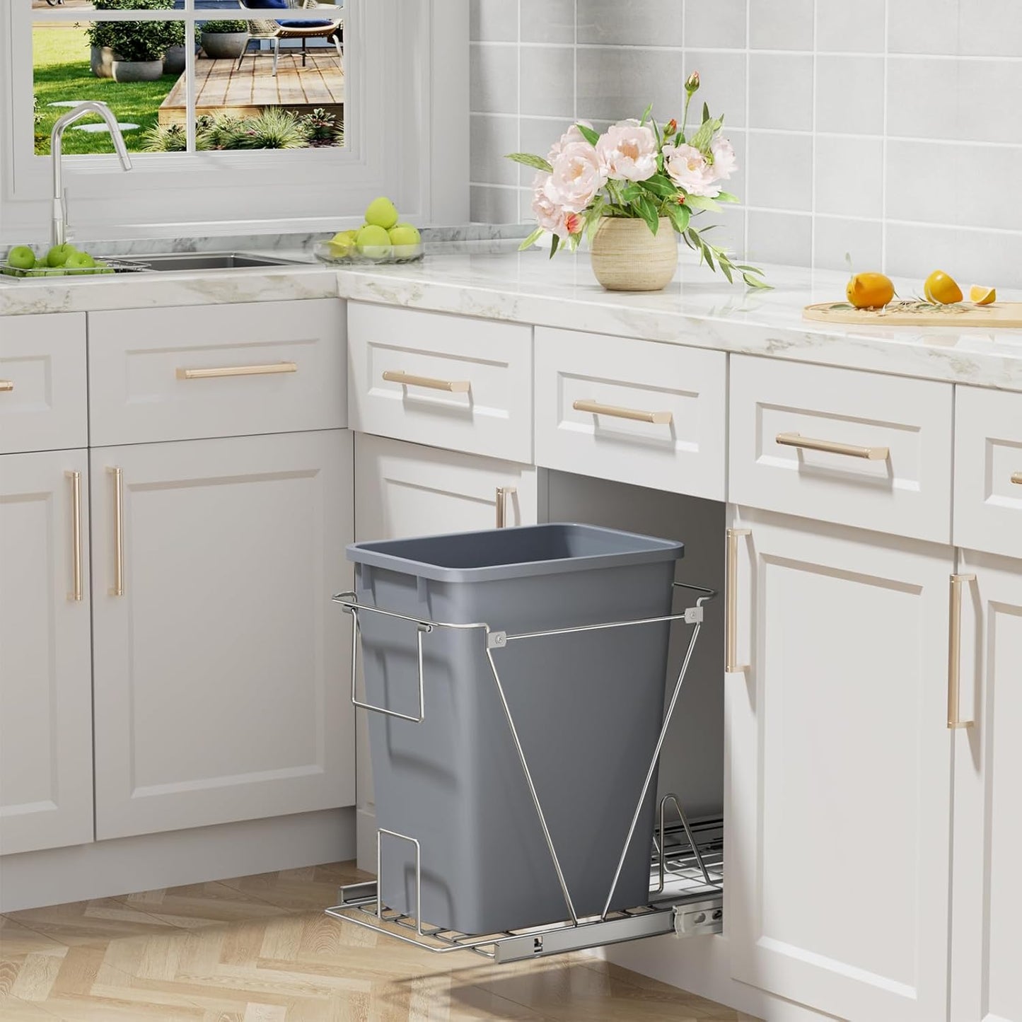 ROOMTEC 35QT Kitchen Trash Can, Lightweight and Sturdy Slim Trash Can, Wastebaskets for Office, Workspace, Kitchen, Bathroom, 2 Packs