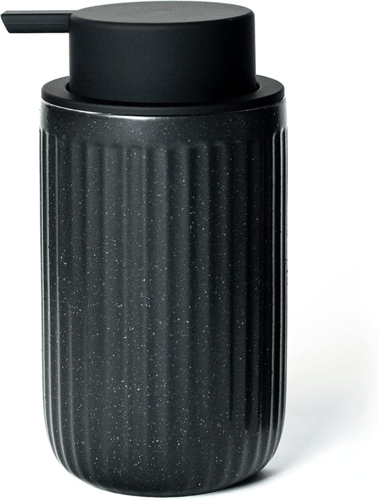 Black Ceramic Foaming Soap Dispenser, Speckled Rippled 12 oz Bottle with Black Silicone Pump, Foam Dispenser for Kitchen or Bathroom, Speckled Black