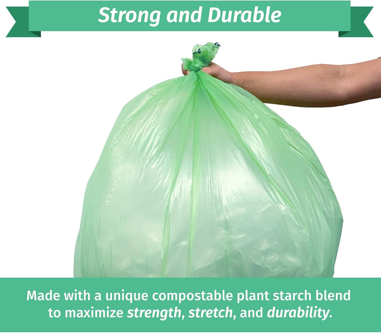 Reli. Compostable 33 Gallon Trash Bags | 80 Count Bulk | ASTM D6400 | Green | Eco-Friendly | For Compost
