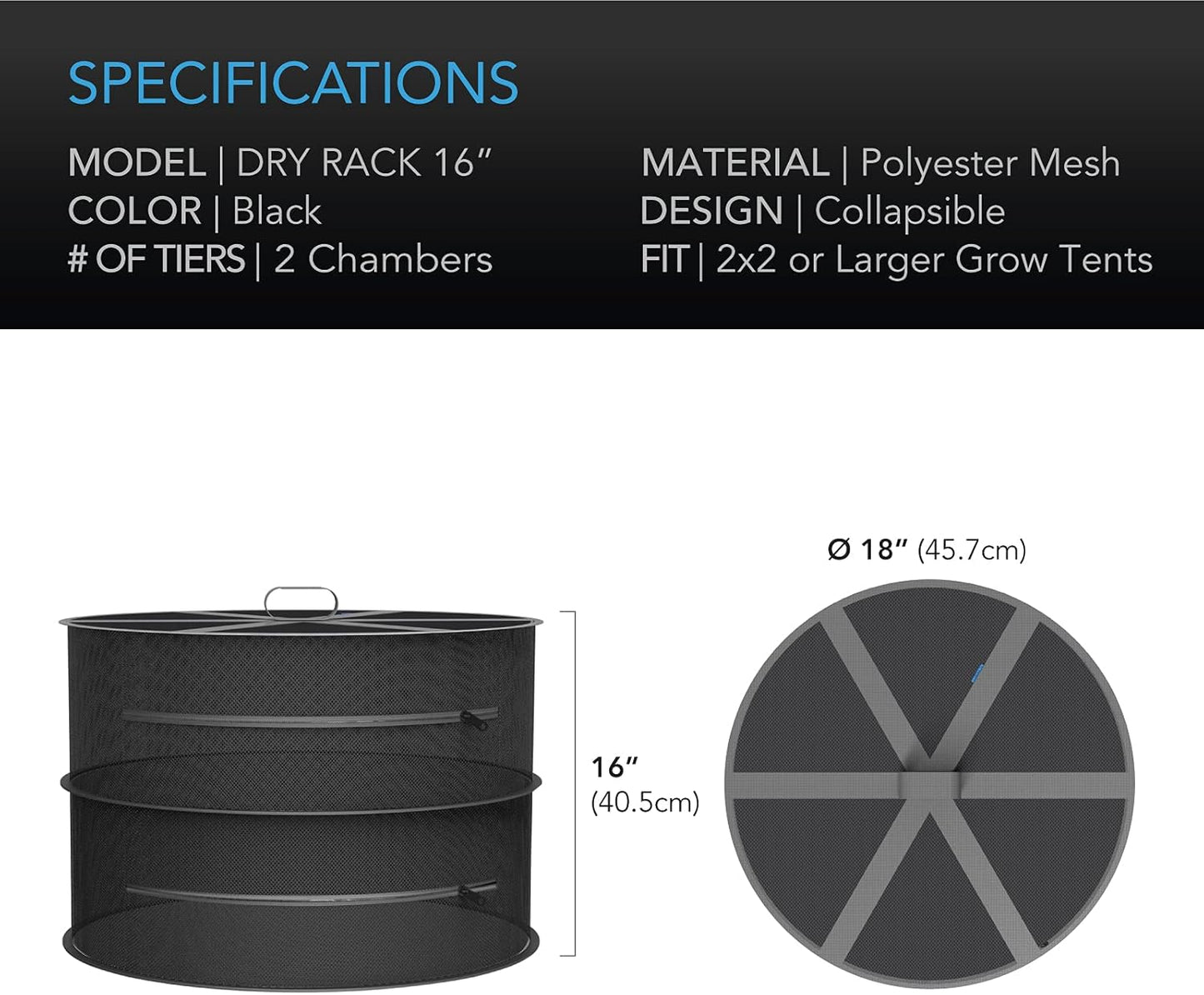 AC Infinity Herb Drying Rack, 2-Layer Hanging Mesh Net for Plants, Seeds, and Buds, 18" Diameter Fit in Grow Tents Closets Hydroponics