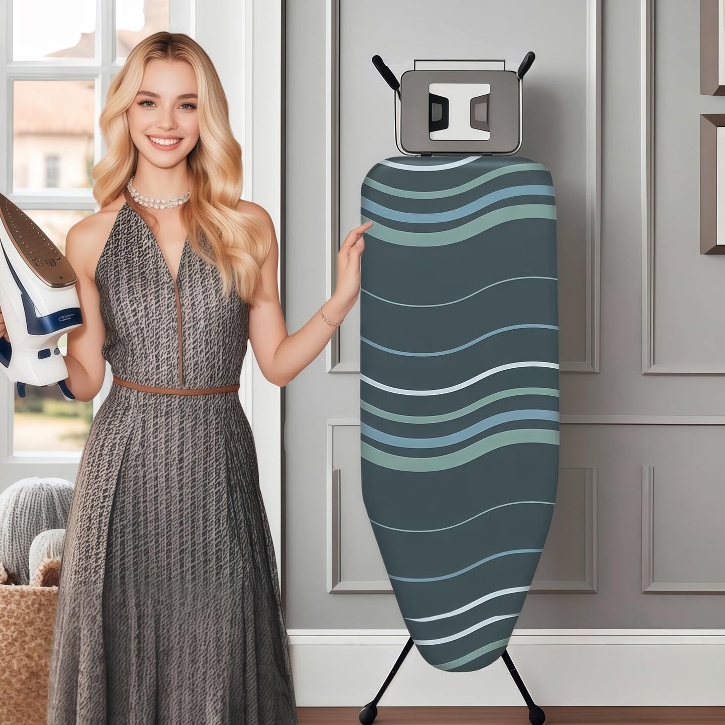 Ironing Board Cover with Two 5MM Thick Feltpads,13"x43"Heat Resistant Replacement Ironing Board Cover and Pad,Fits Standard Ironing Boards,Durability and Easy to Install