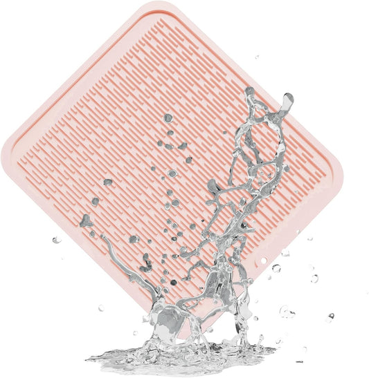 ZLR Silicone Dish Drying Mat for Kitchen Counter, Eco-Friendly Fast Dry Dish Mat, Easy Clean Multi Usage Drying Matt, Heat Resistant Trivet, 16" x 18" XL, Peach Pink