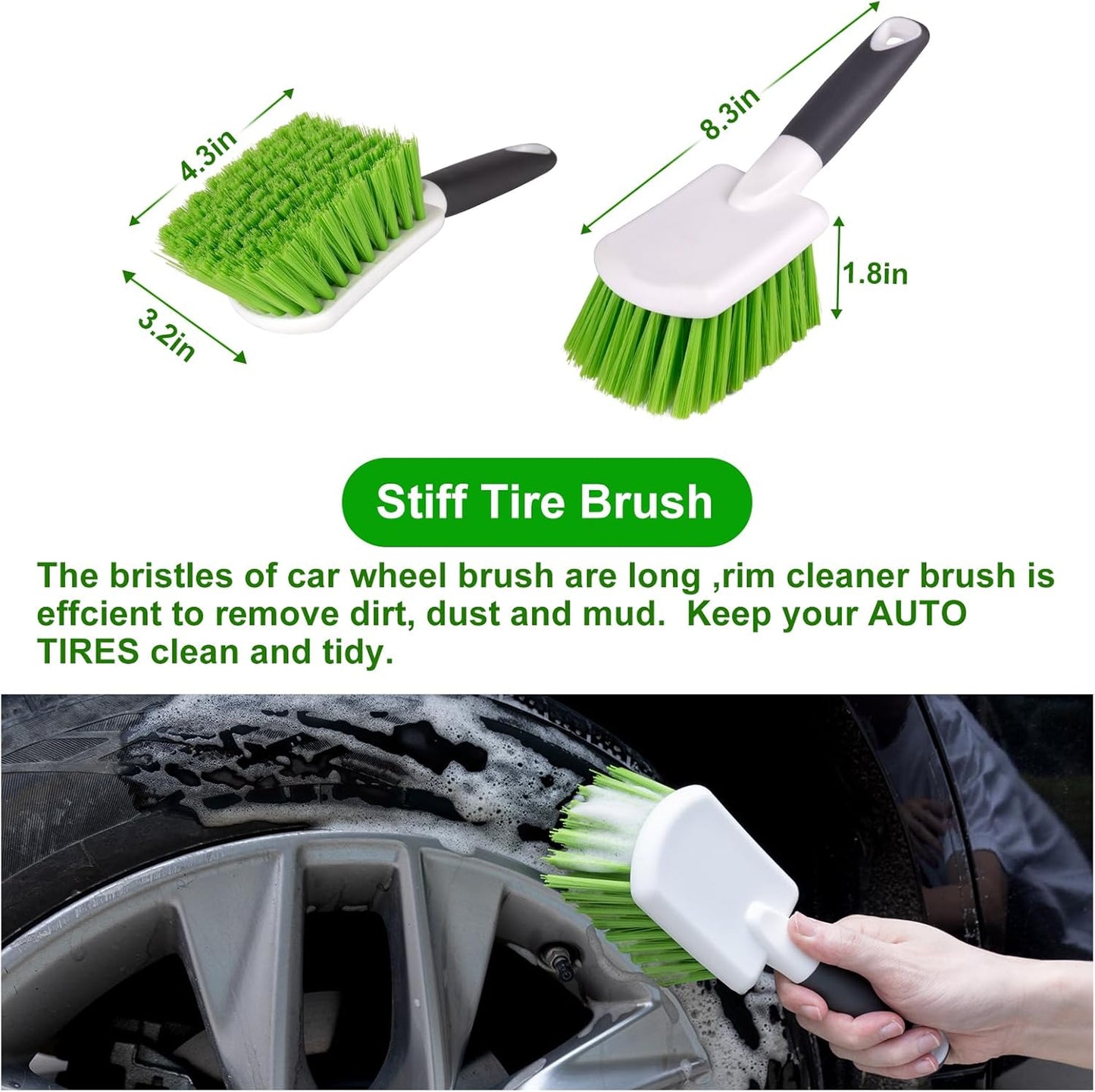 ITTAHO 4 Pack Car Wash Brush Wheel Cleaning Woolies Brush Detailing Brush and Stiff Tire Brush Tires Wheel Brushes for Cleaning Wheels for Wheels, Rims, Carpet, Truck, SUV, Moto, RV, Motorcycle
