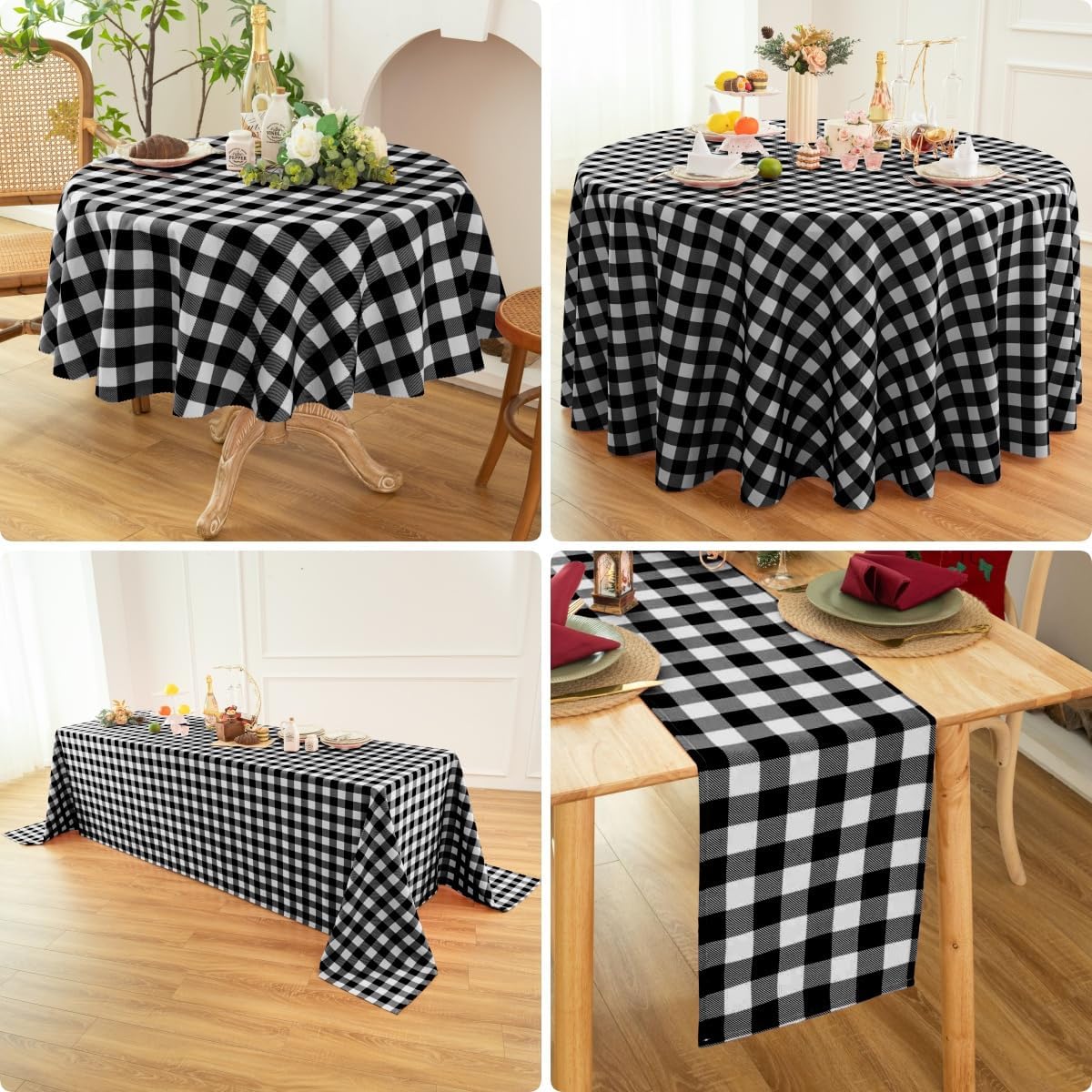 Waterproof Plaid Tablecloth Fabric - Round 70 Inch Classic Gingham Checker Table Cloth for Indoor/Outdoor Use - Buffalo Table Cover for Picnics, BBQs, and Parties