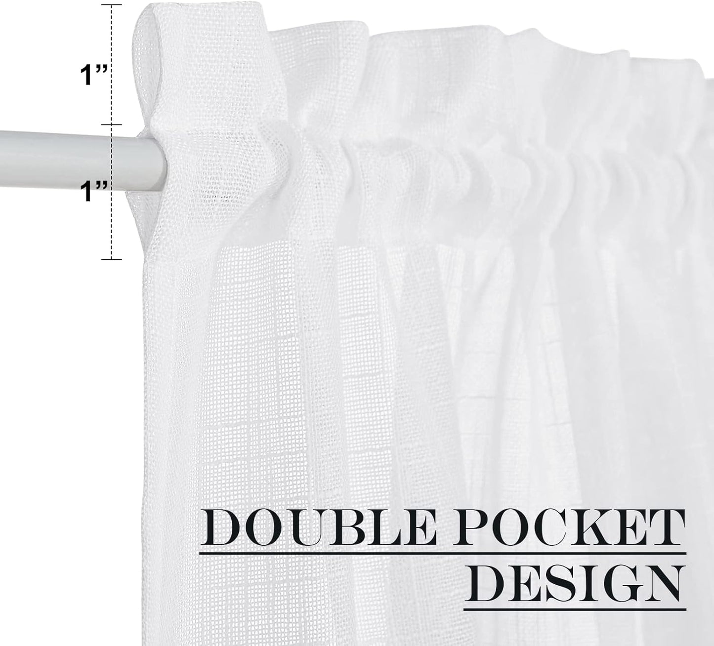 NICETOWN Sheer French Door Curtain, White Linen Door Window Curtain Rod Pocket Light Filtering Drapes for Living Room Tieback Included(26" Width x 72" Lngth, 1 Panel)