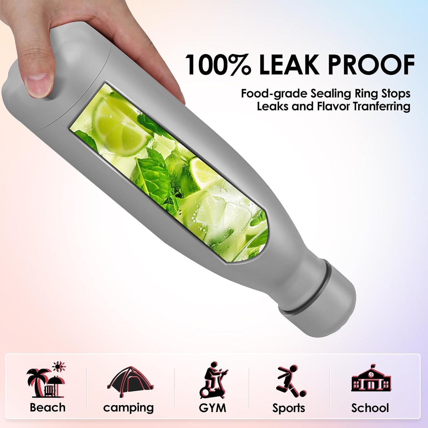 25oz Cola-Bottle Shaped Stainless Steel Leak-proof Water Bottle,Double Wall Vacuum Insulated Metal,Travel Mug For Sports Indoors & Outdoors,BPA-Free School Kids Flasks,Gray(4 Pack)