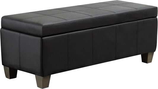 Black Faux Leather Ottoman with Storage, Rectangular Extra Long Storage Bench for Bedroom and Living Room