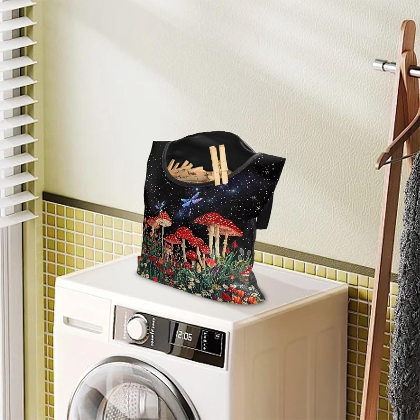 Red Mushroom Laundry Clothespin Bag - Adjustable Door-Hanging Storage Organizer with Rope for Home & Outdoor