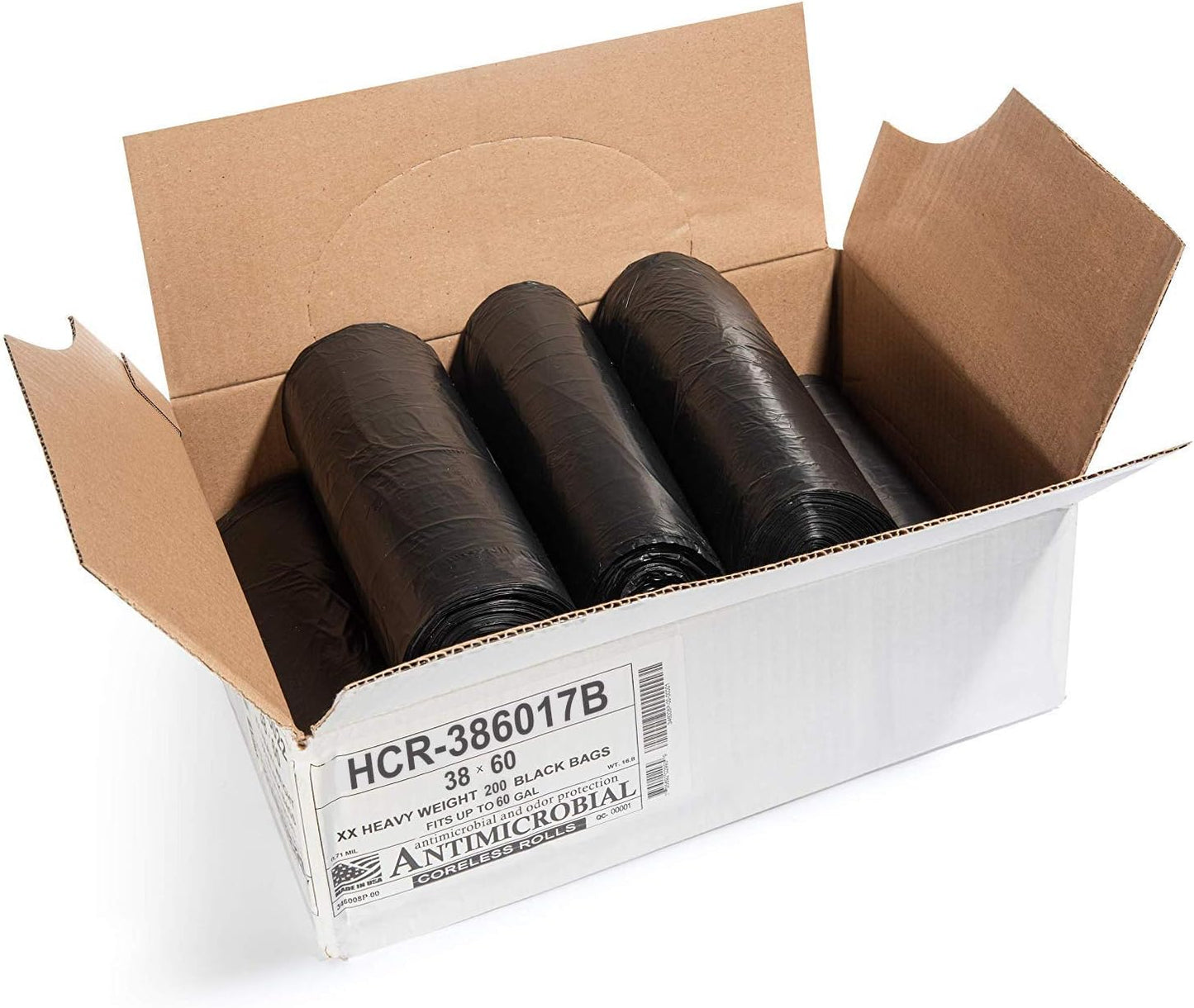 Aluf Plastics High Density Trash Bags, 60 Gallon, 200 Count, 17 Micron (eq), 38" x 60", Black, for Bathroom, Office, Industrial, Commercial, Janitorial, Municipal, Recycling