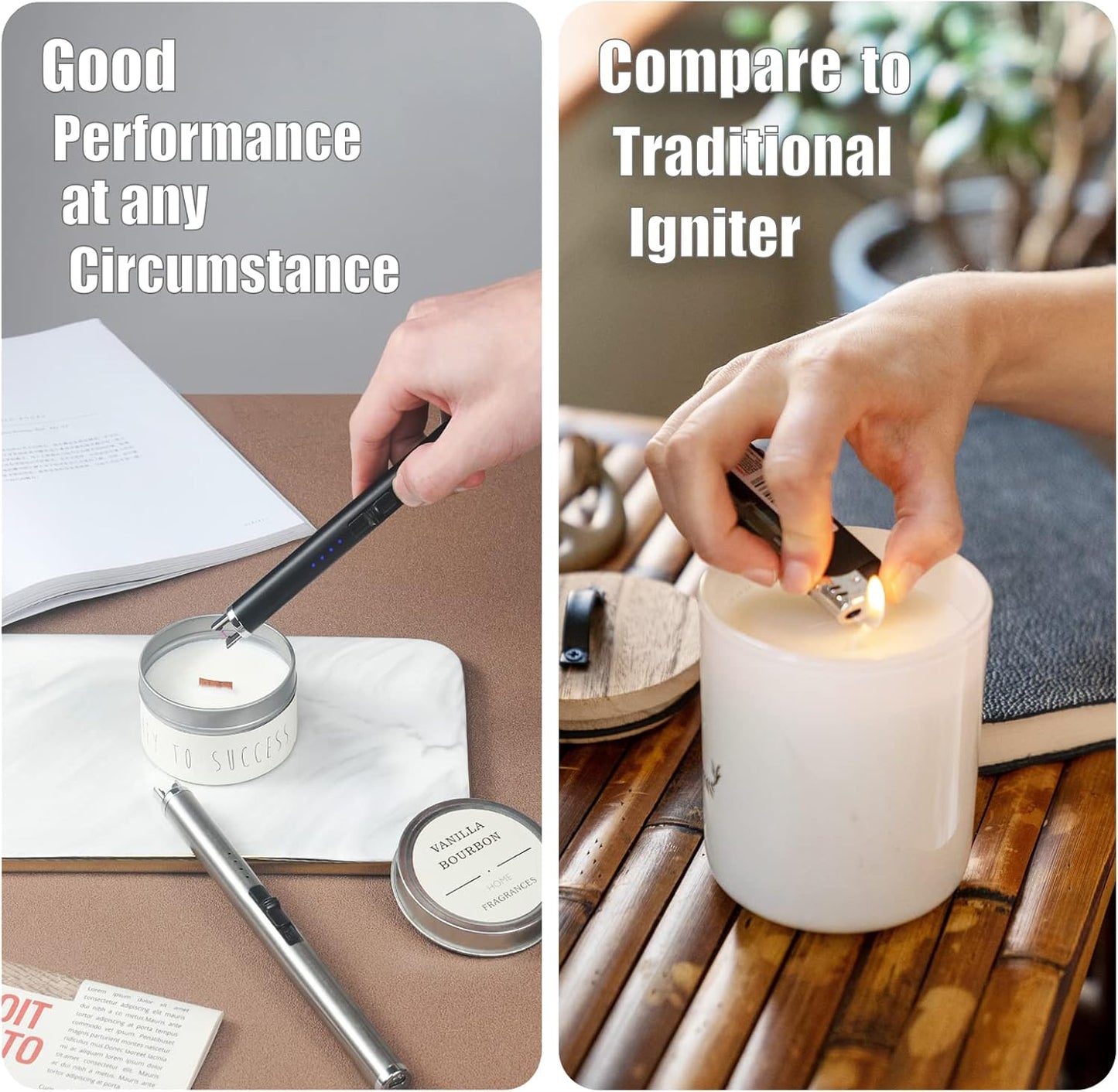 Exquisite Candle Accessories Tool Pack Bag, Rechargeable Electric Lighter， Wick Trimmer, Dipper, Snuffer and Tray Holder Elegant Kit Gift for Candle Lovers in Dating, Valentines Decor. (Rose Gold)