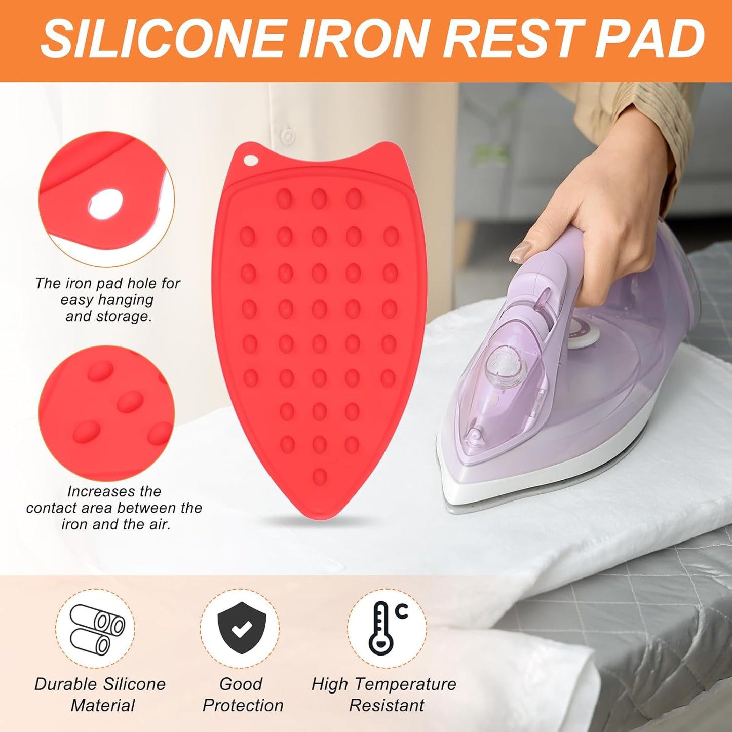 PATIKIL Silicone Iron Rest Pad, 2 Pcs Multipurpose Hot Heat Resistant Iron Rest Plate Protective Pad for Ironing Board Hot Resistant Steamer Steam Compact Mat, Red