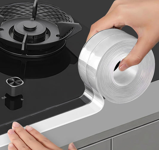 ABSOFINE Caulk Tape Waterproof Self Adhesive, Clear Toilet Caulk Sealant Tape, Shower Seal Strip for Kitchen, Countertop, Bathroom, Sink Bathtub Toilet Edge Protector with Sealing Tool (1.97"x16.4Ft)